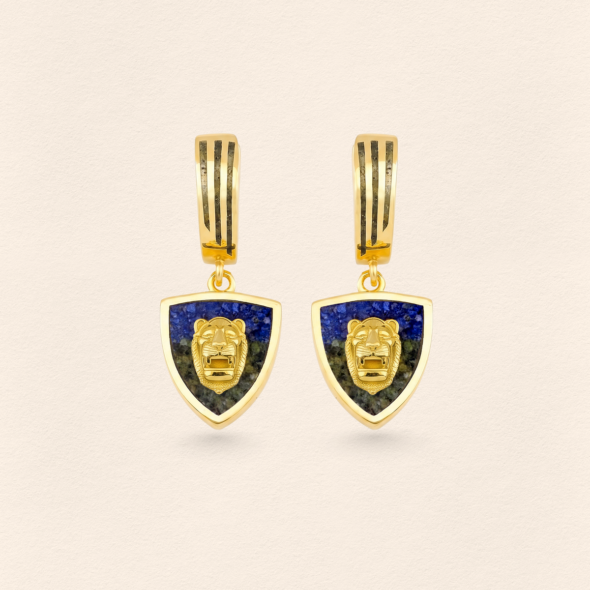 Assyrian Lion Lapis & Azurite Earrings