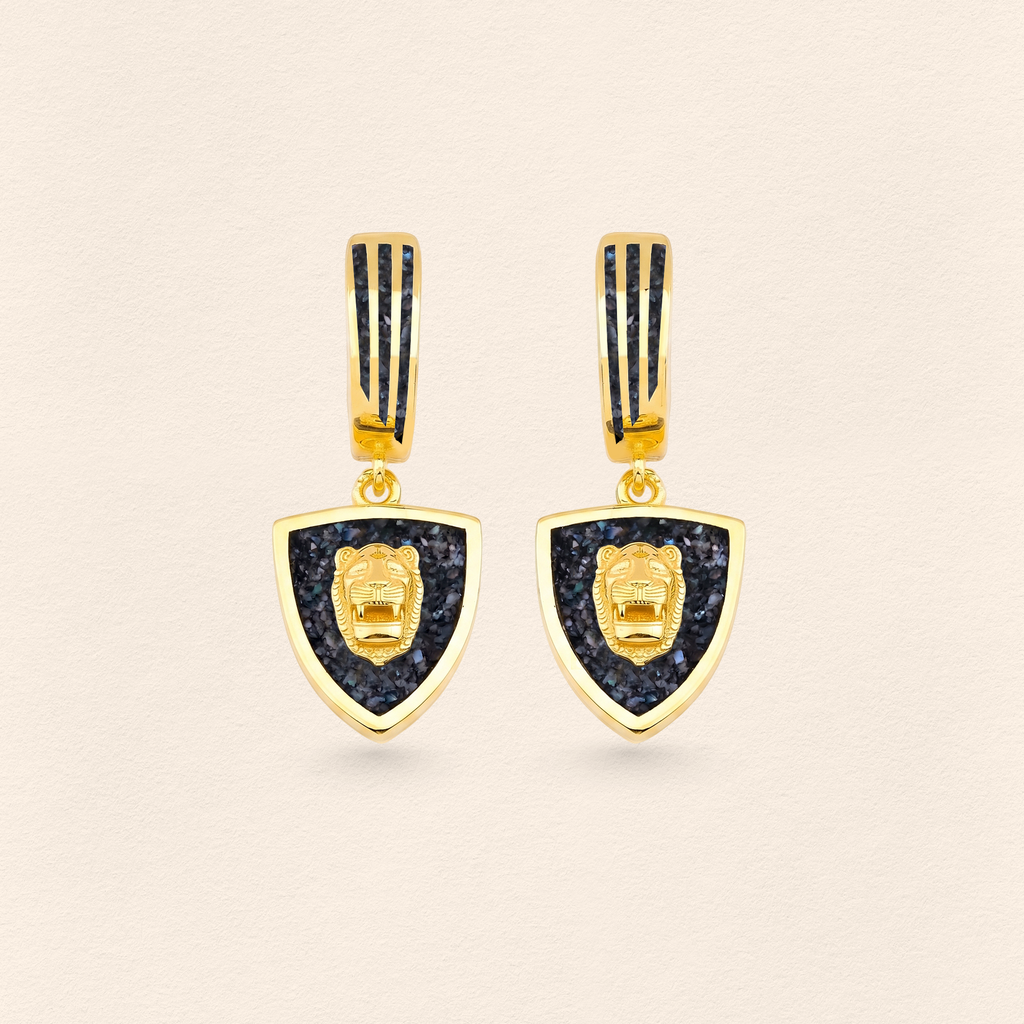 Assyrian Lion Black Pearl Earrings