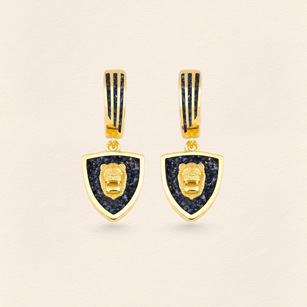 Assyrian Lion Black Pearl Earrings
