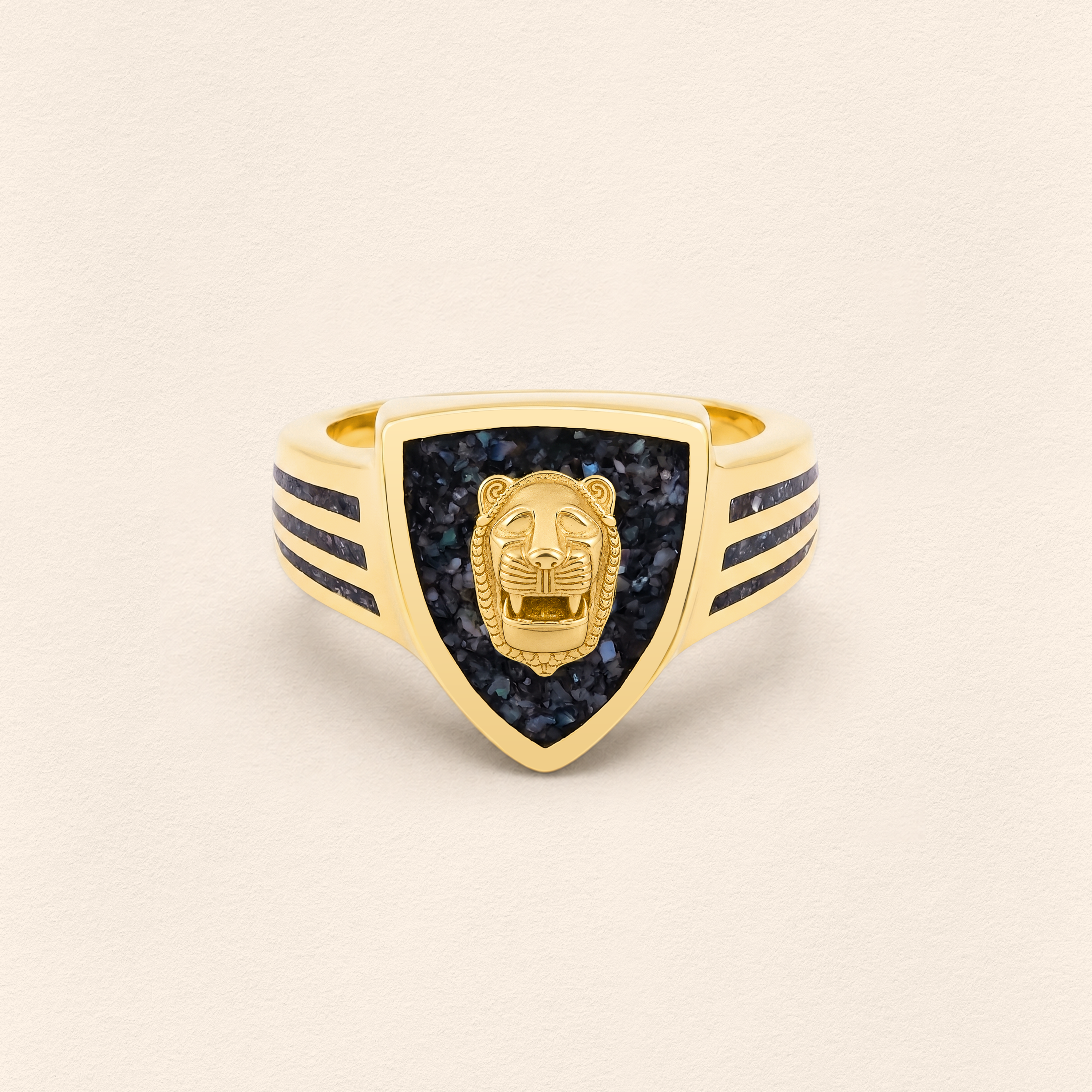 Assyrian Lion Black Pearl Ring