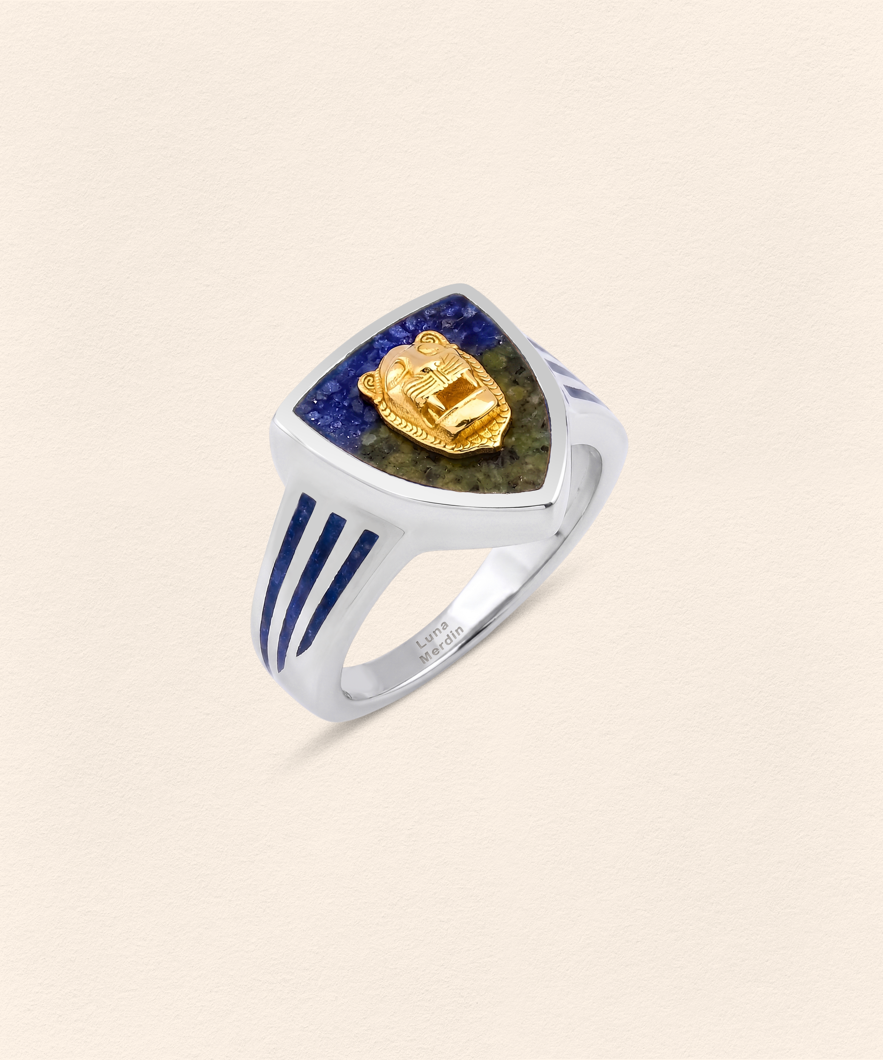 Assyrian Lion Lapis&Azurite Ring - 2