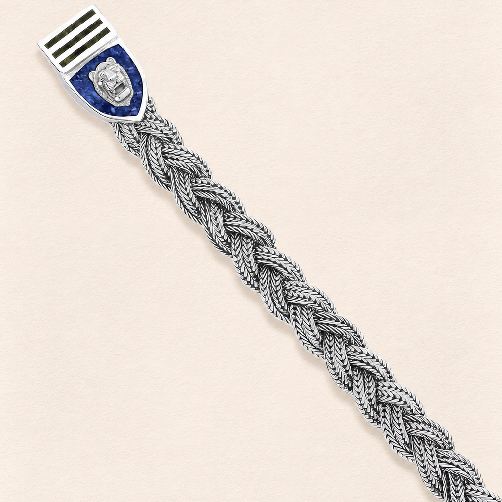 Assyrian Lion Lapis&Azurite Braided Bracelet Silver
