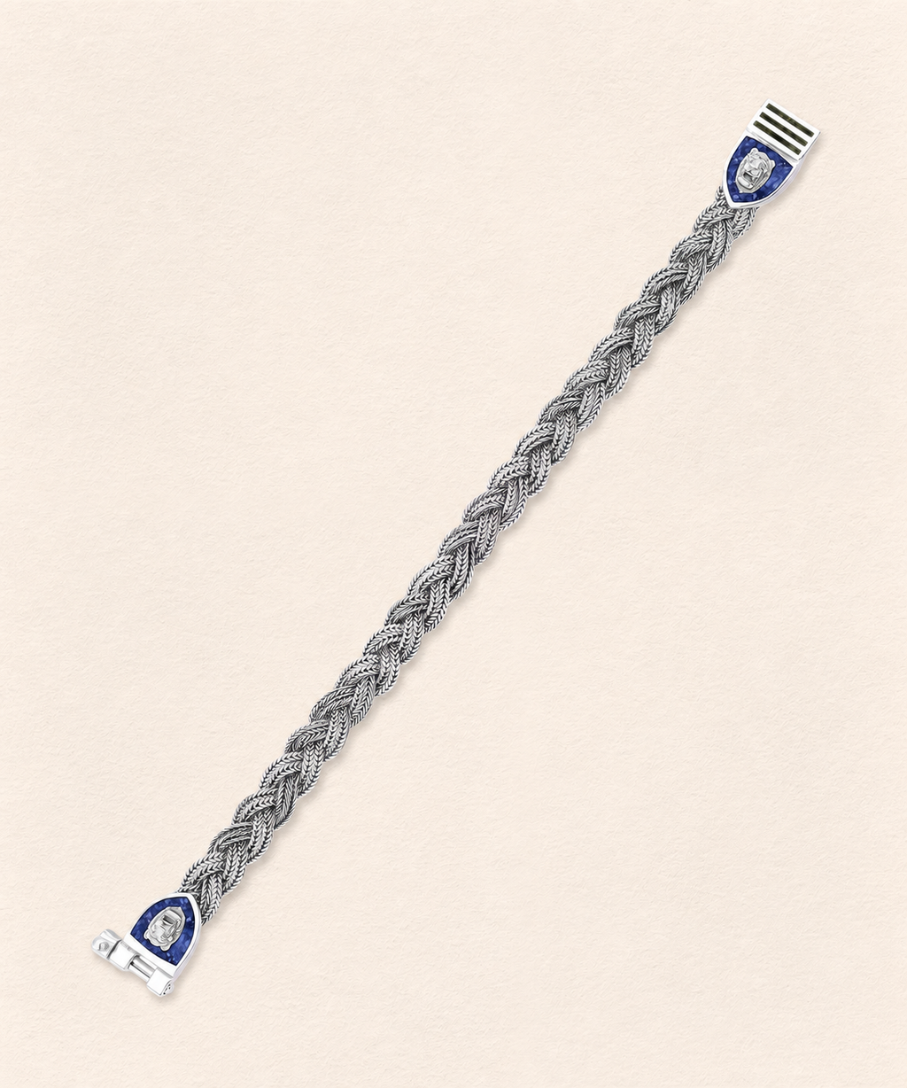 Assyrian Lion Lapis&Azurite Braided Bracelet Silver - 2