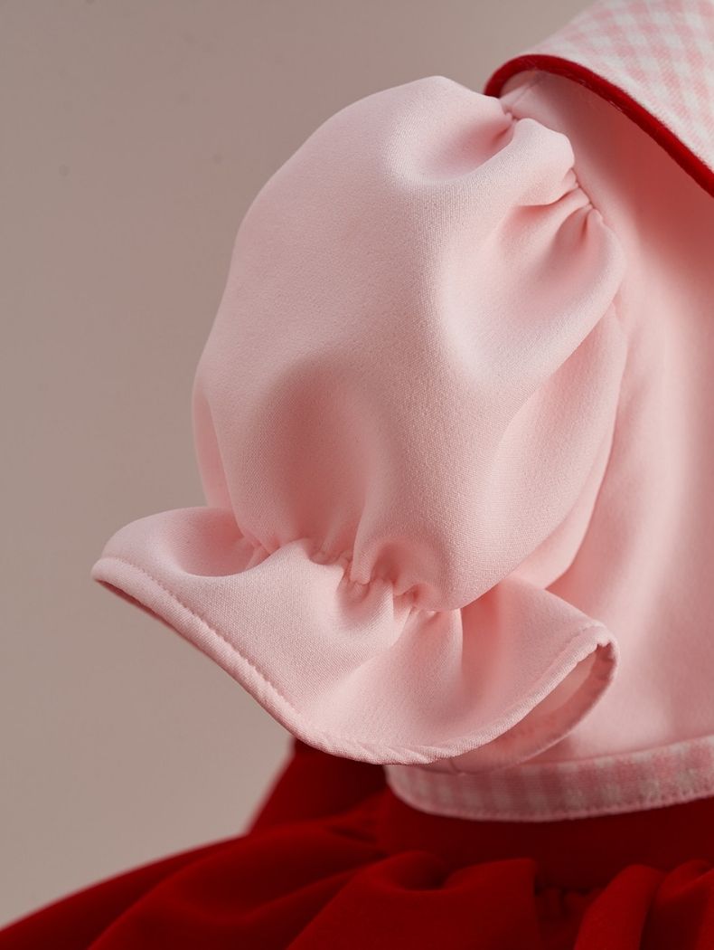 Pink Plaid Collar Cherry Embroidered Special Occasion Dress