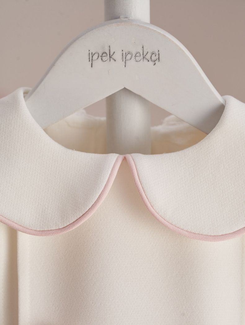 Powder Pink Detail Double Bow & Peter Pan Collar Embroidered Dress