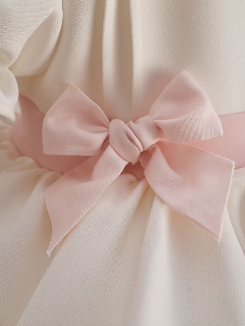 Powder Pink Detail Double Bow & Peter Pan Collar Embroidered Dress