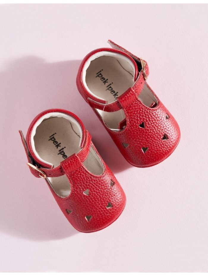 Red Ribbon Detail White First Steps Shoes