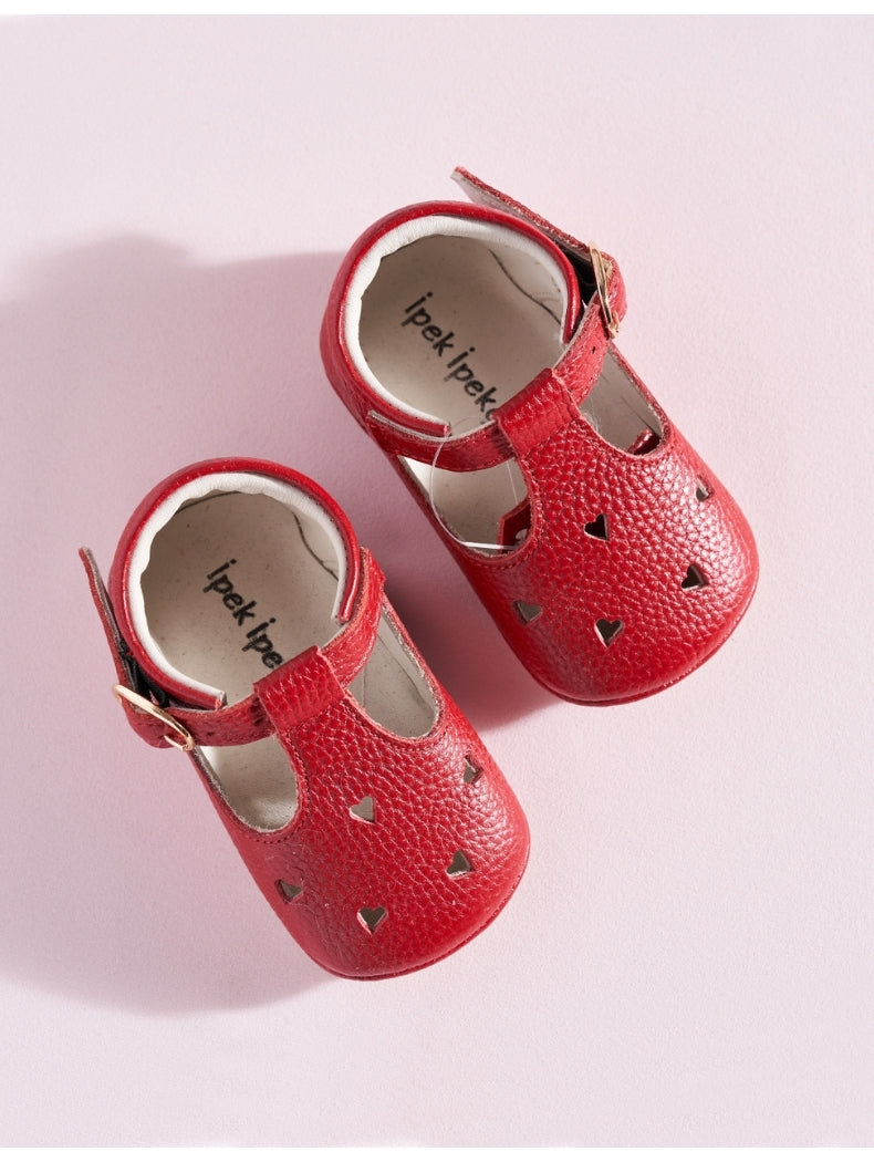Red Ribbon Detail White First Steps Shoes
