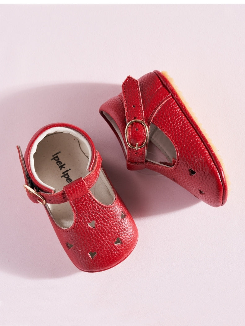 Red Ribbon Detail White First Steps Shoes