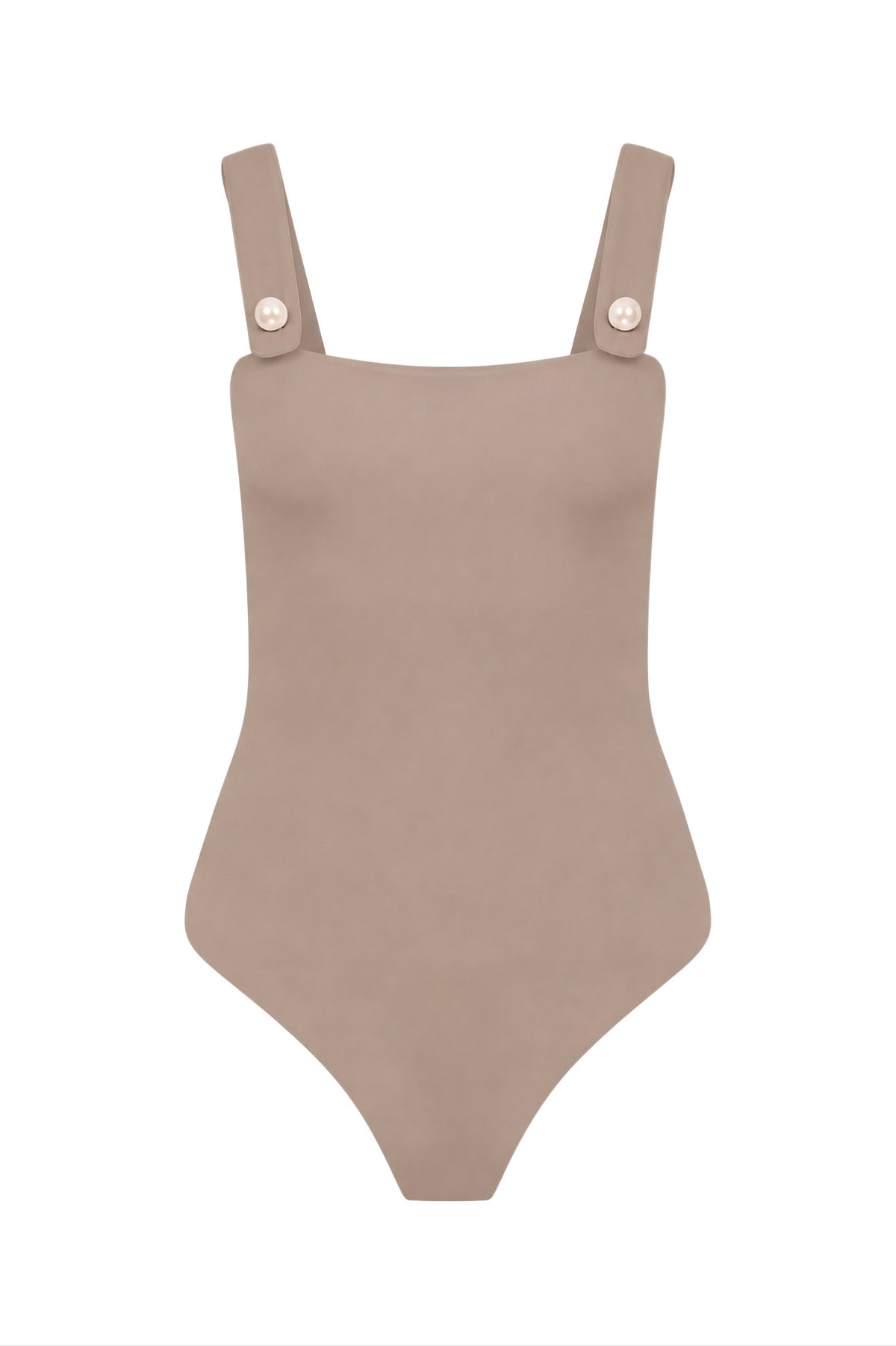 Faux-Pearl Button Embellished One-Piece - Mink
