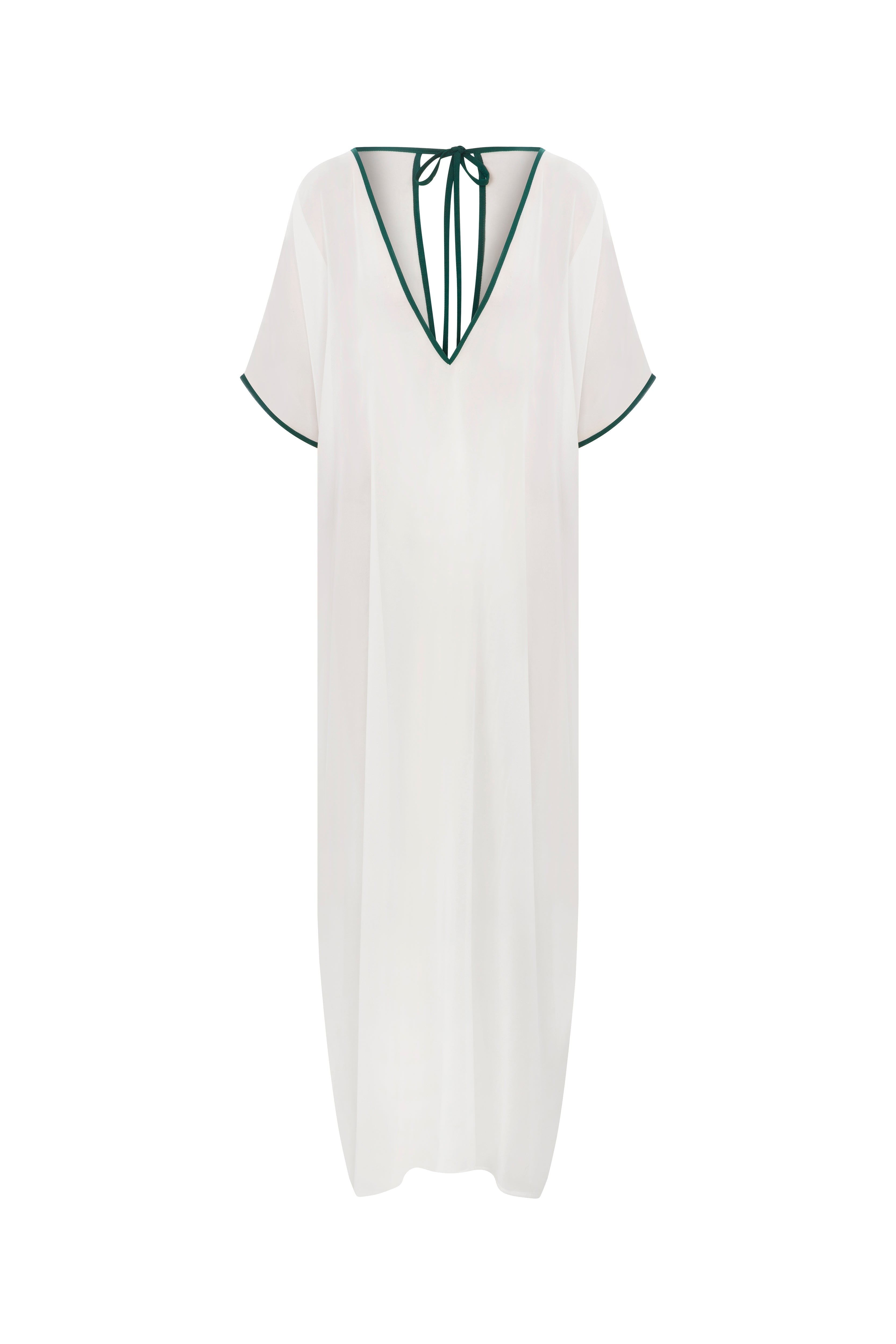 Contrast Trim V-Neck Maxi Kaftan - White - Green