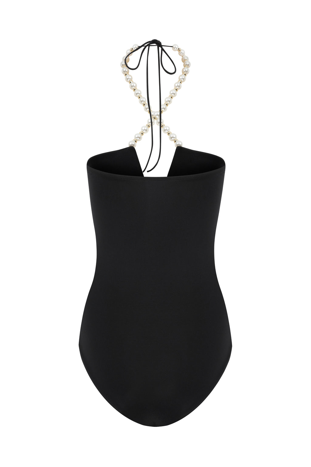 Faux-Pearl Embellished Halterneck One-Piece - Black