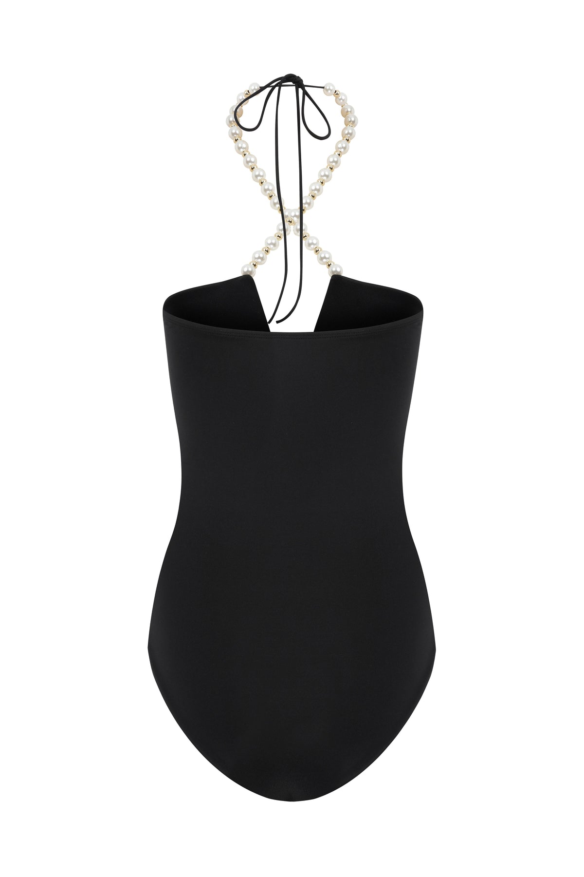 Faux-Pearl Embellished Halterneck One-Piece - Black