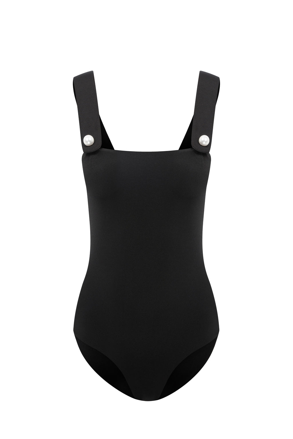 Faux-Pearl Button Embellished One-Piece - Black