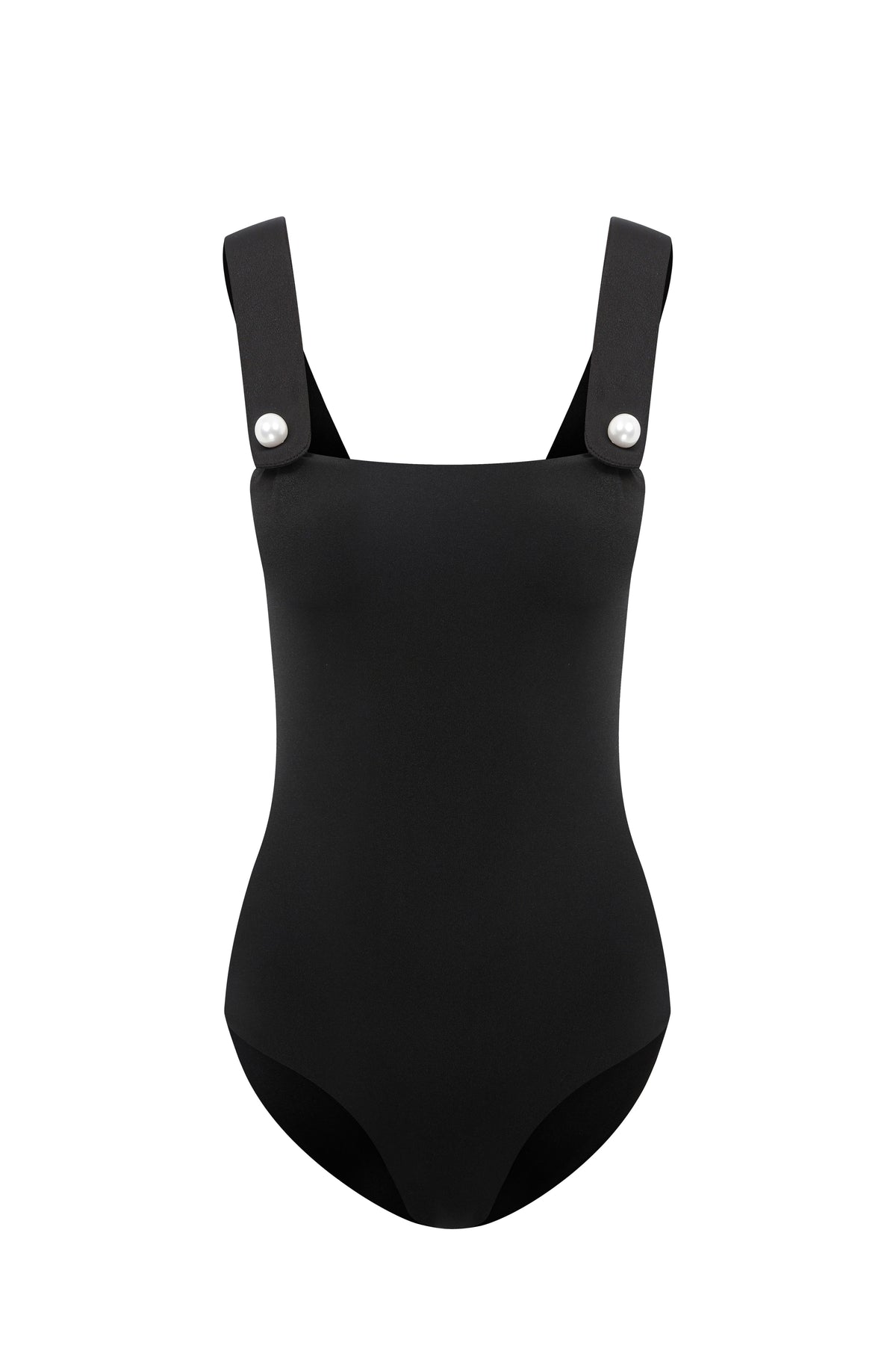 Faux-Pearl Button Embellished One-Piece - Black