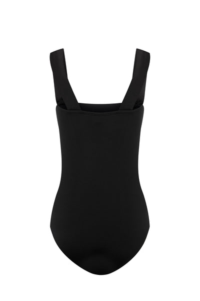 Faux-Pearl Button Embellished One-Piece - Black
