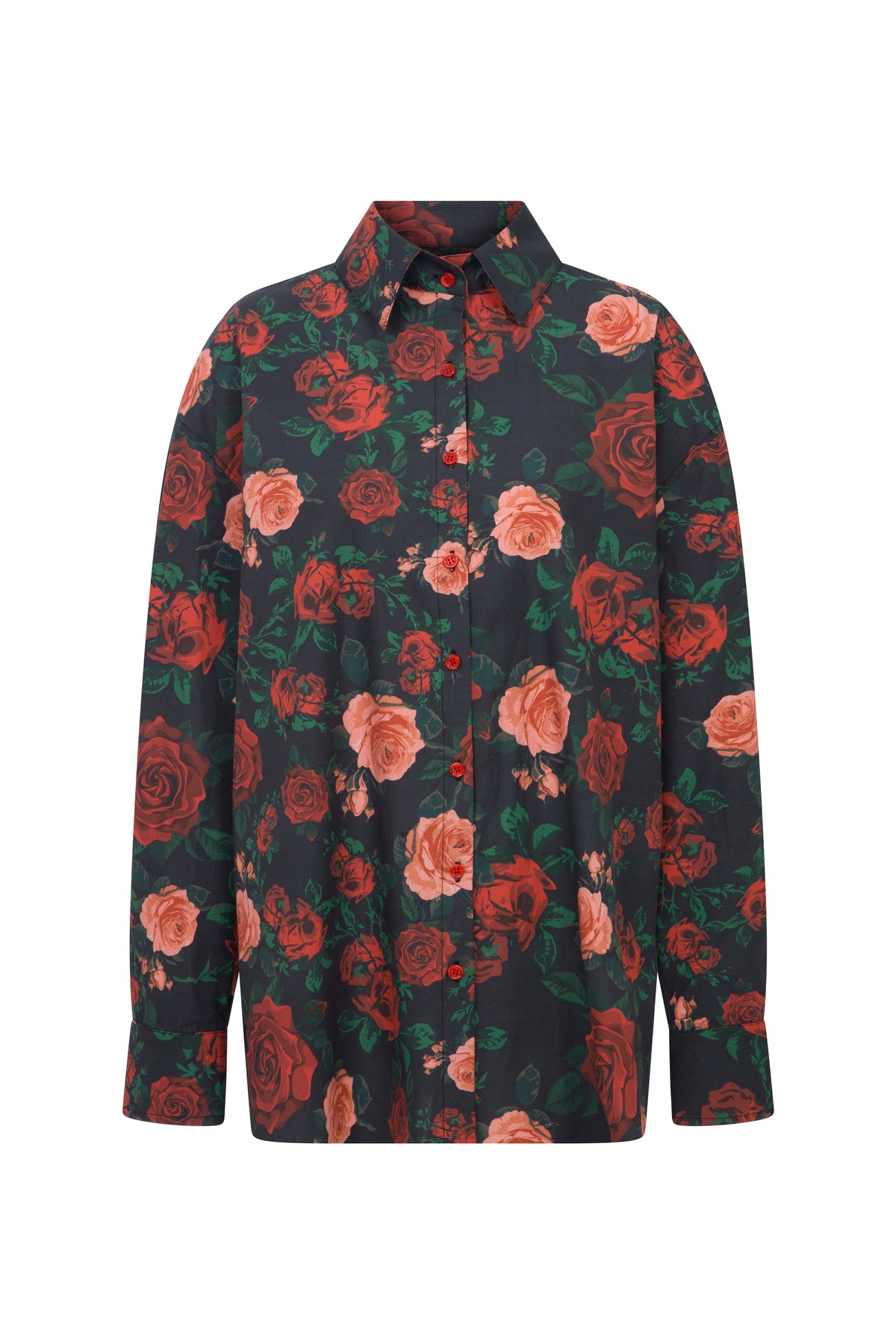 Roseline Rose-Printed Cotton Pajama Set - Black