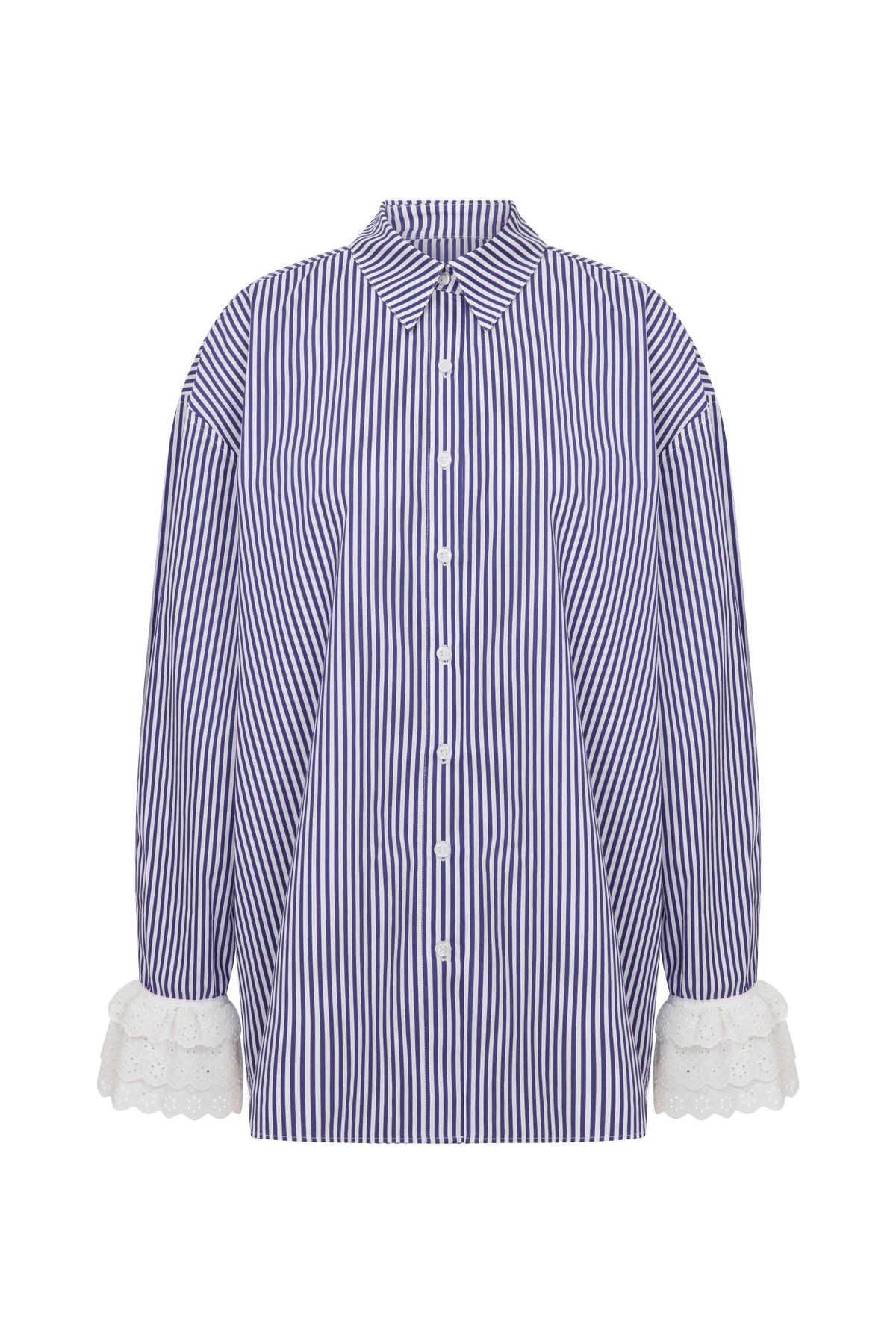 Contessa Striped Pajama Set With Lace Trim