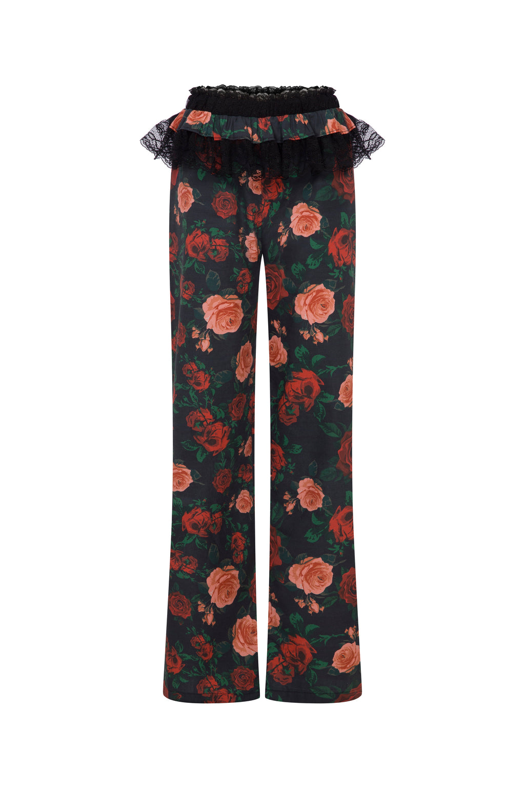 Roseline Rose-Printed Cotton Pajama Set - Black