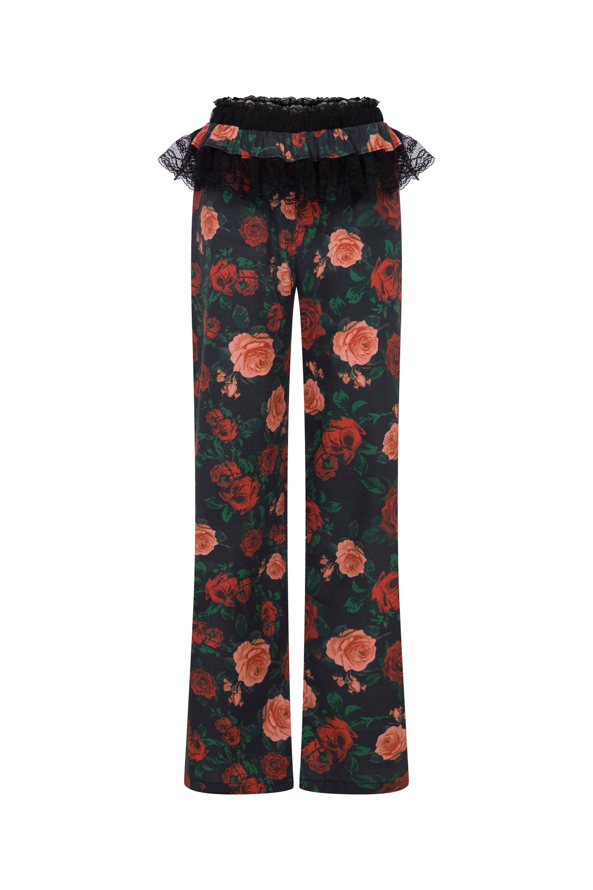 Roseline Rose-Printed Cotton Pajama Set - Black