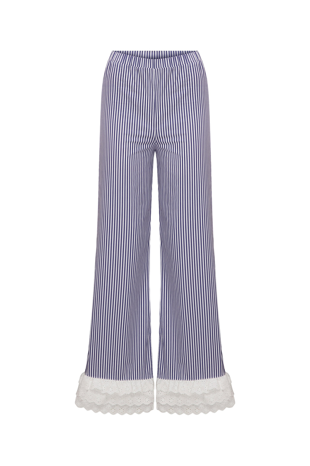 Contessa Striped Pajama Set With Lace Trim