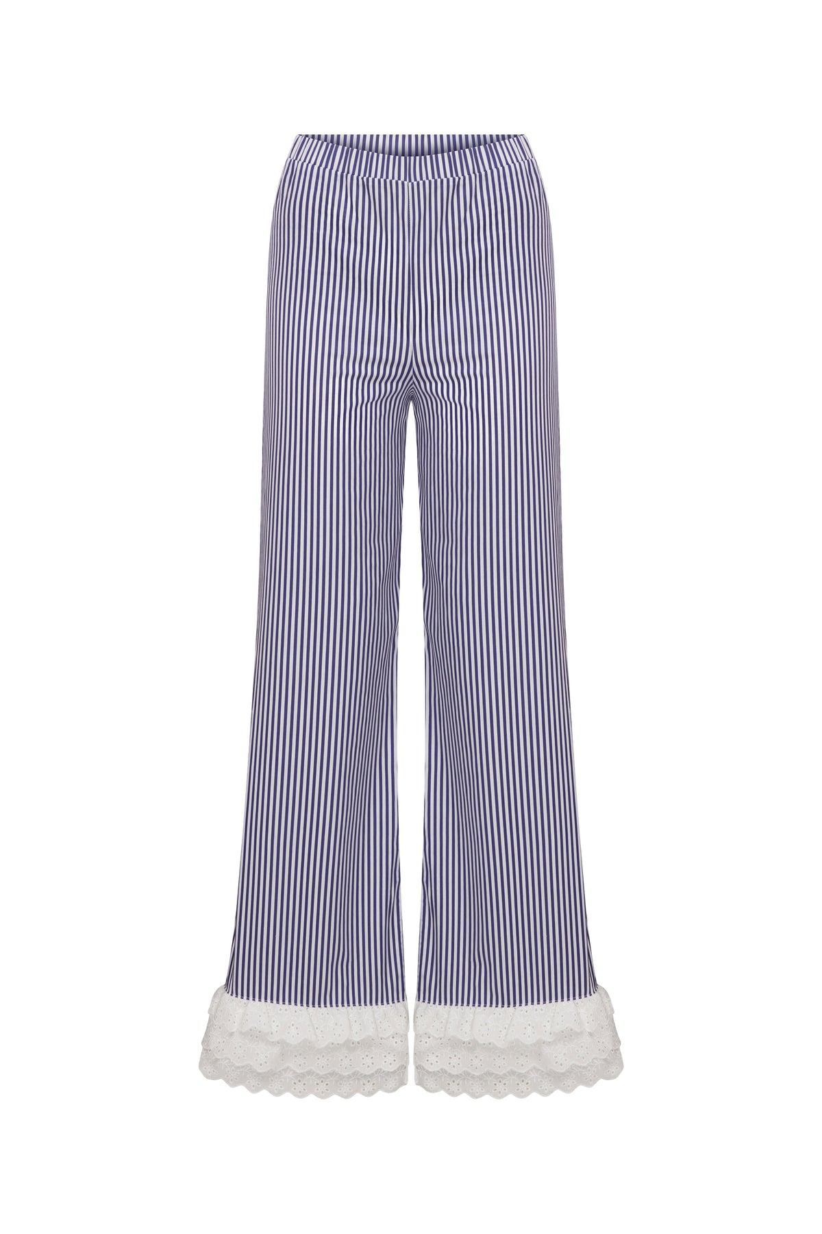 Contessa Striped Pajama Set With Lace Trim