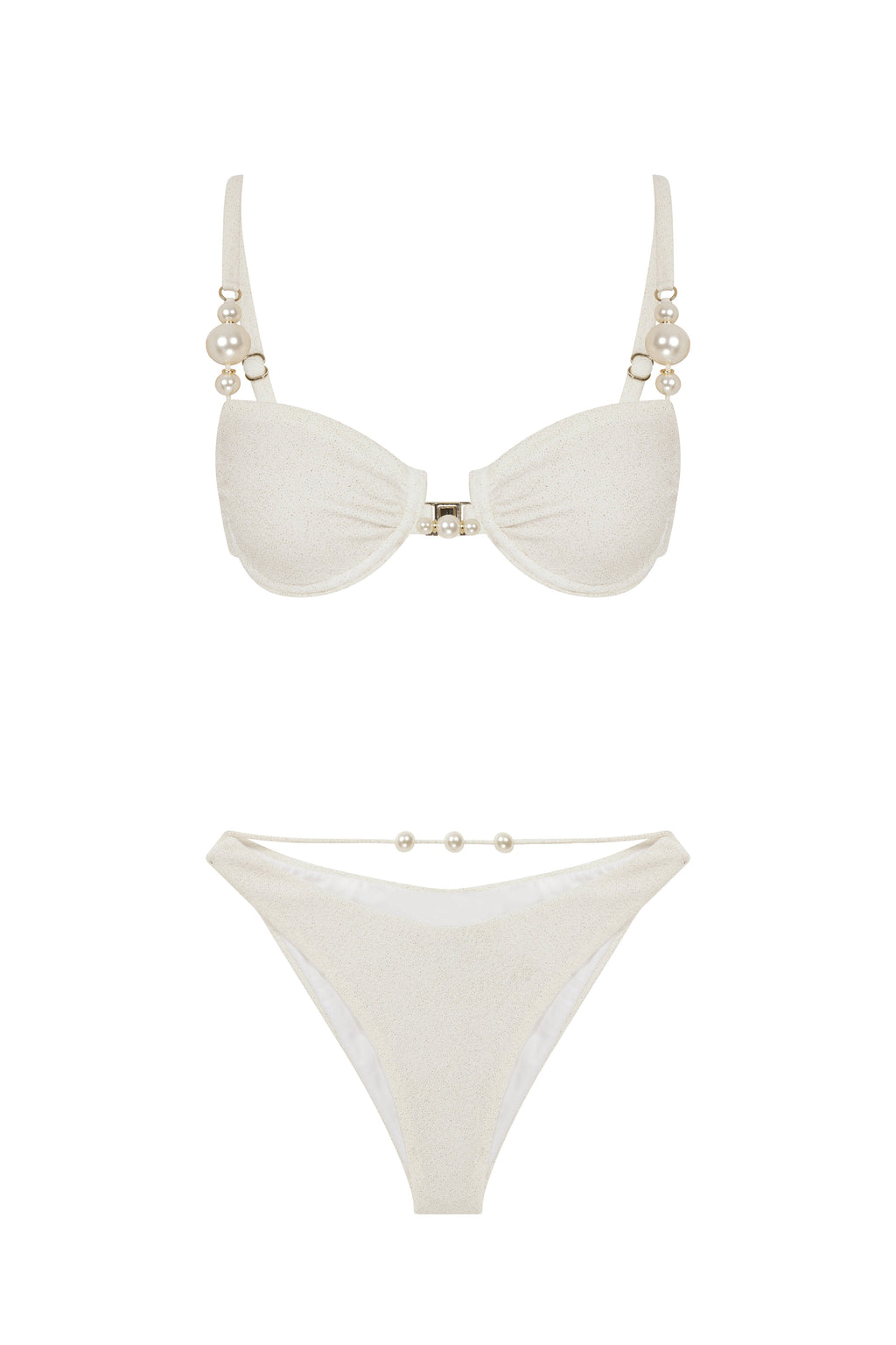 Faux-Pearl Embellished Underwired Bikini - White