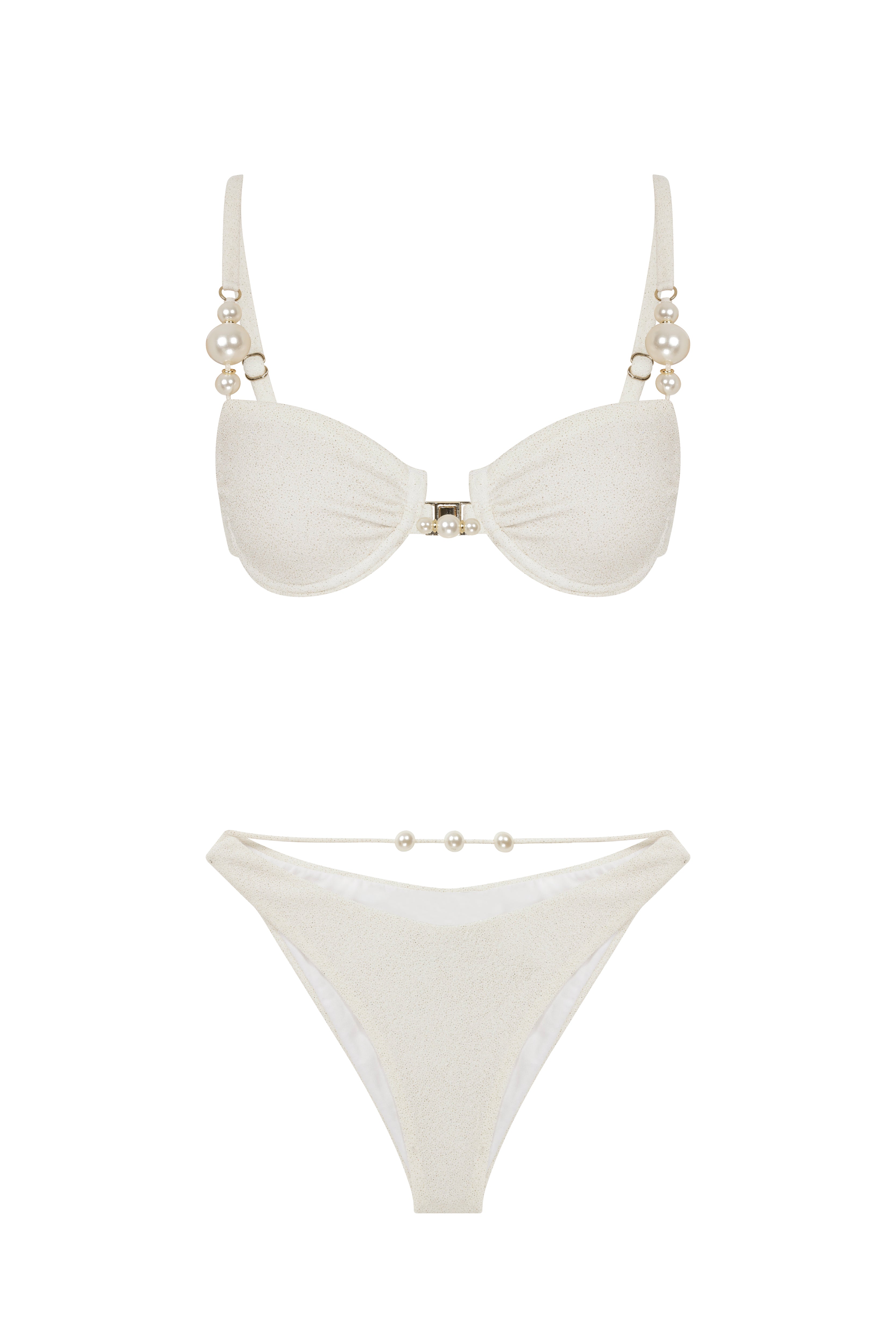 Faux-Pearl Embellished Underwired Bikini - White