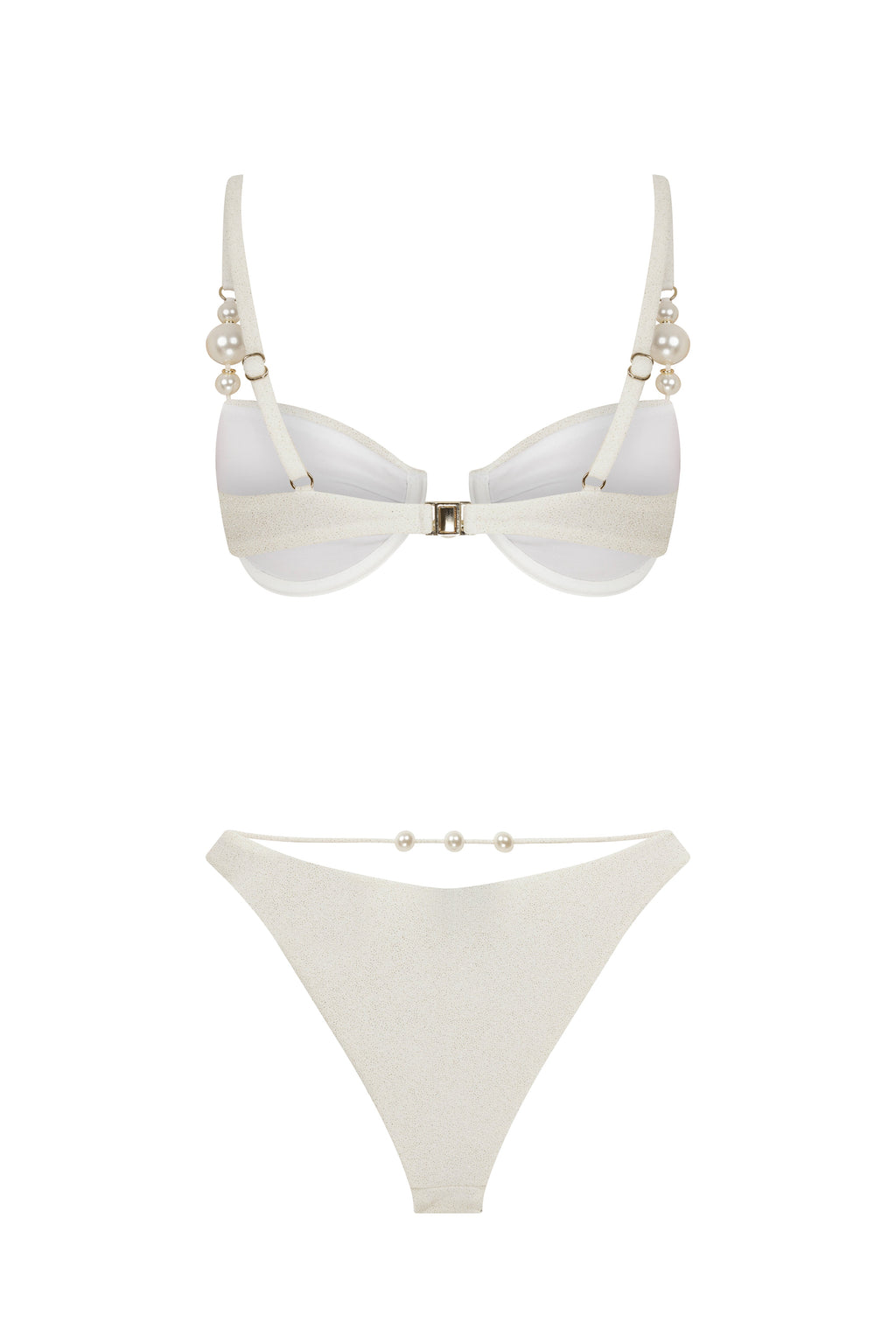Faux-Pearl Embellished Underwired Bikini - White