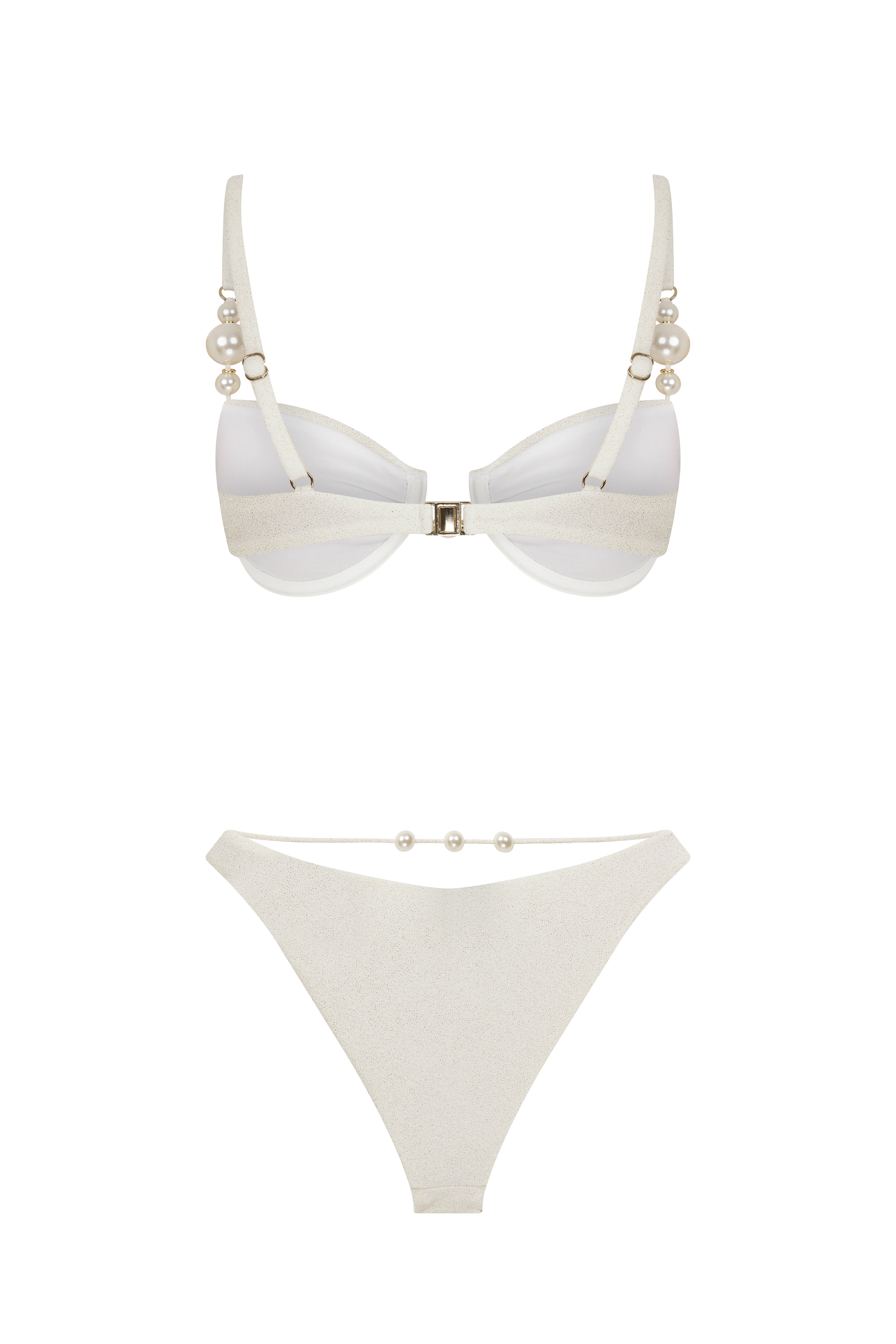 Faux-Pearl Embellished Underwired Bikini - White