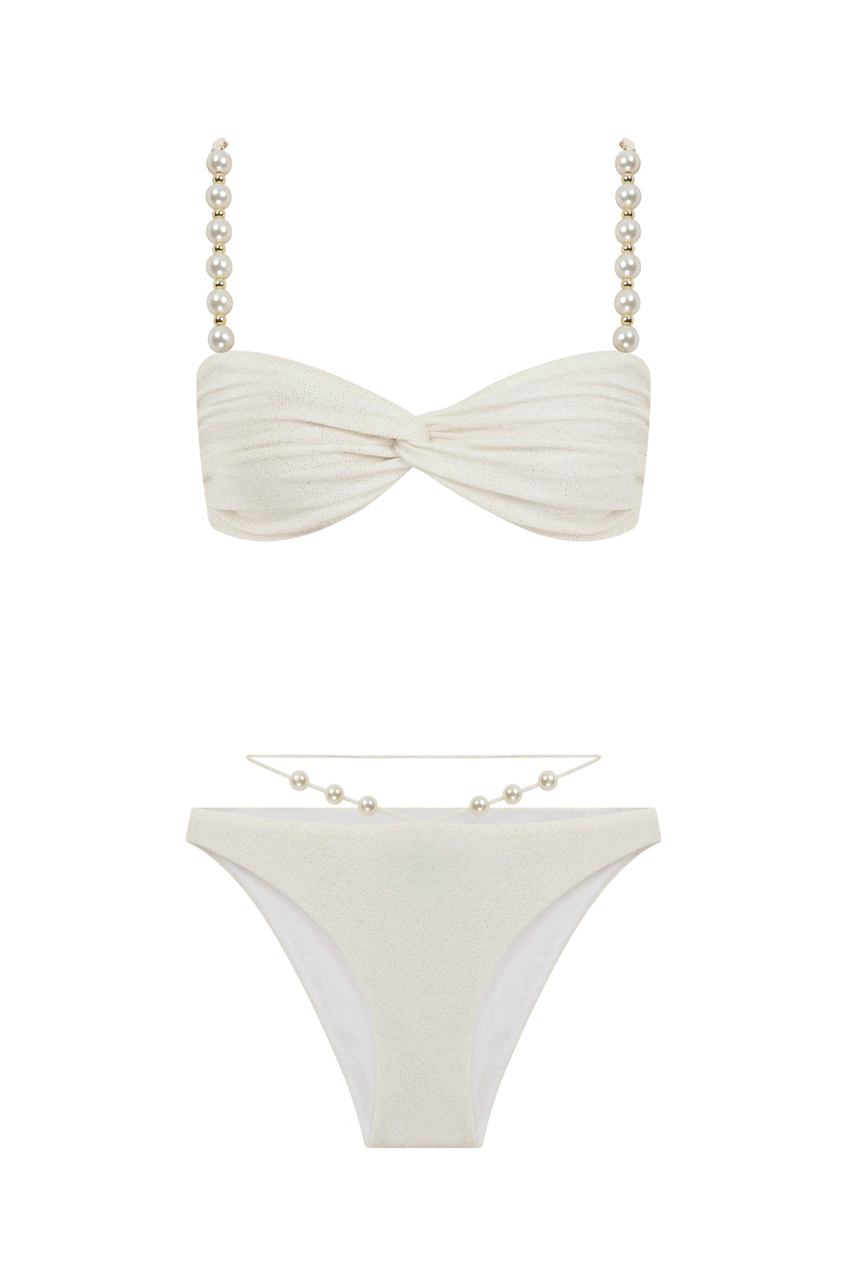 Faux-Pearl Embellished Twist-Front Bikini - White