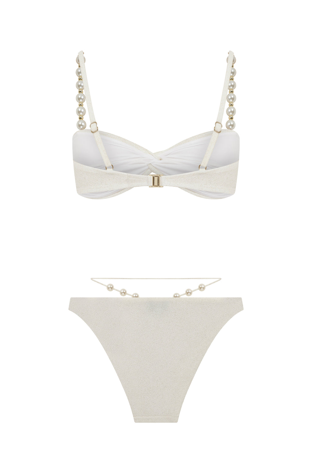Faux-Pearl Embellished Twist-Front Bikini - White
