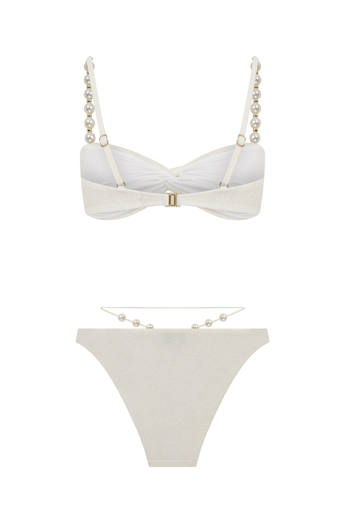 Faux-Pearl Embellished Twist-Front Bikini - White