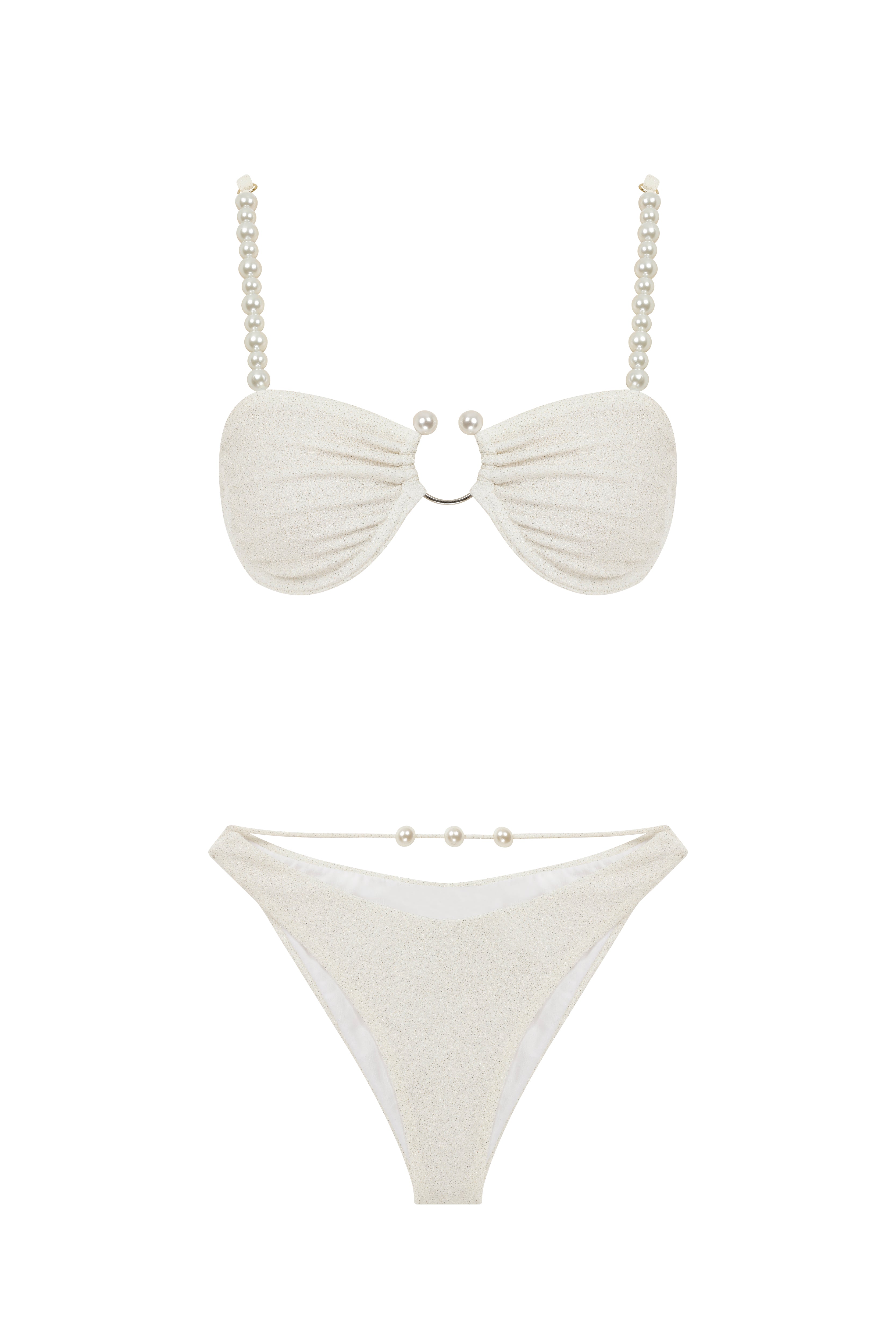Faux-Pearl Embellished Cut-Out Underwired Bikini - White