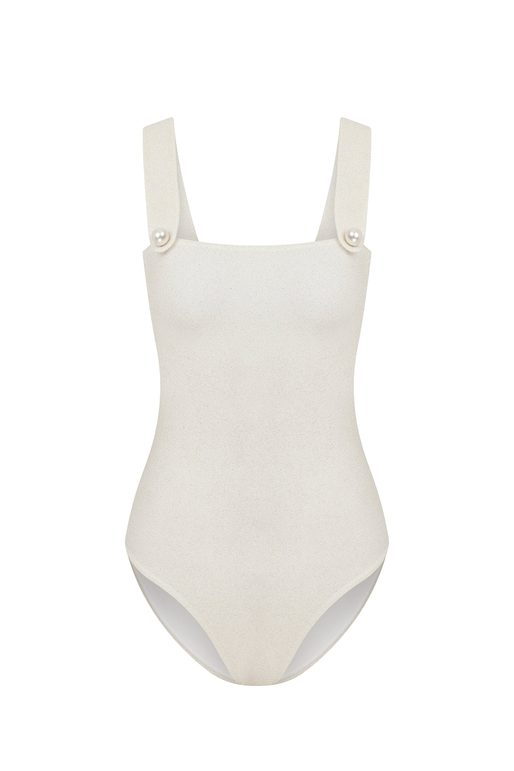 Faux-Pearl Button Embellished One-Piece - White