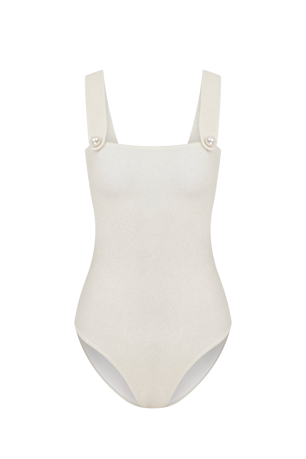 Faux-Pearl Button Embellished One-Piece - White