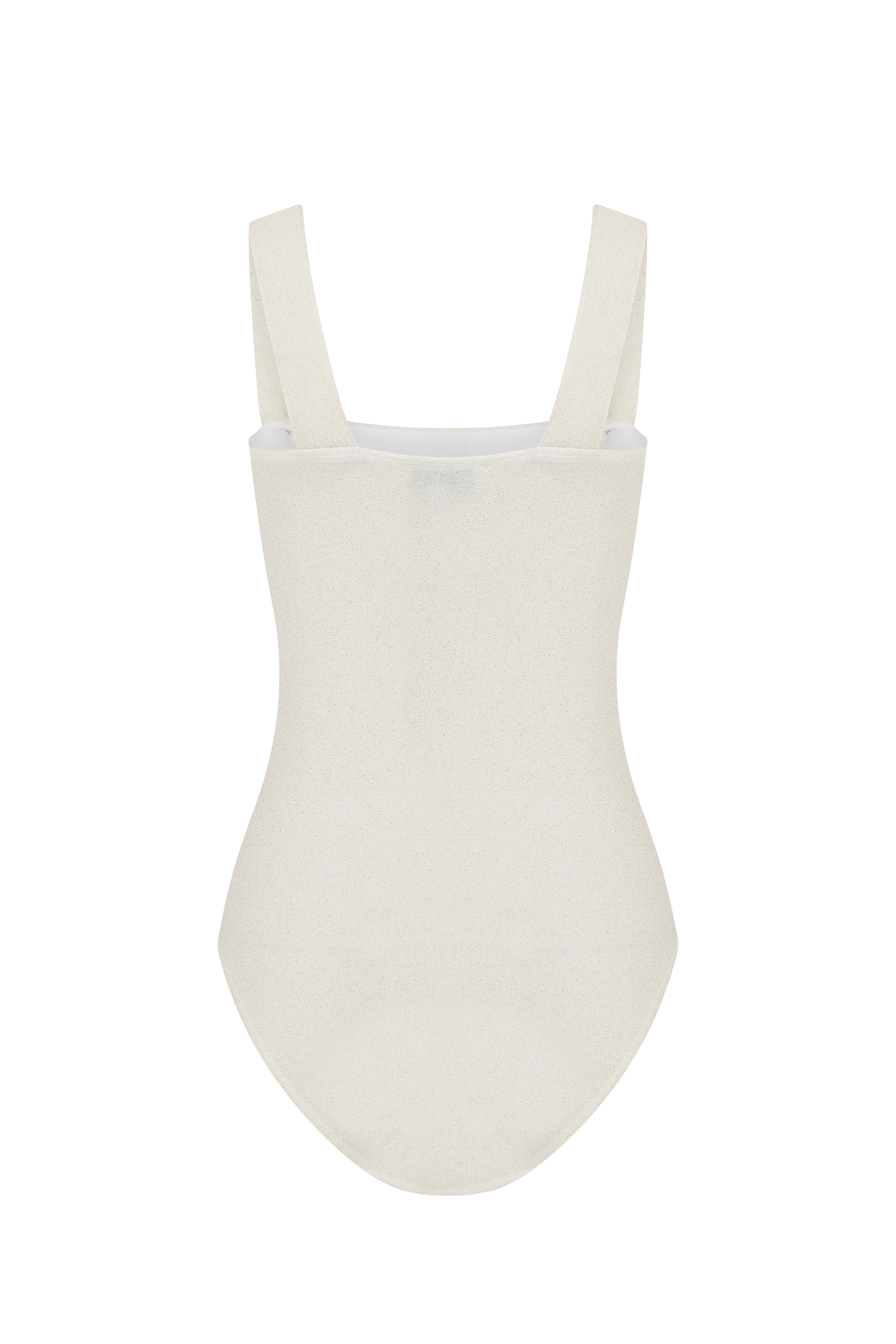 Faux-Pearl Button Embellished One-Piece - White