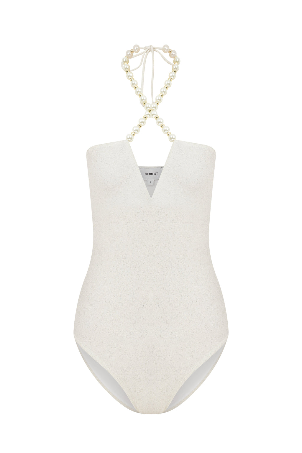 Faux-Pearl Embellished Halterneck One-Piece - White