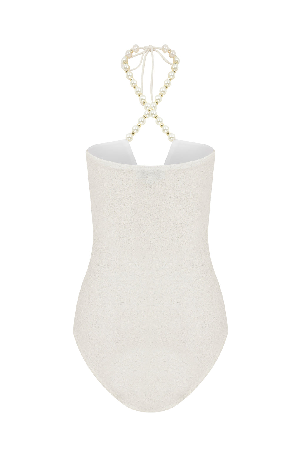 Faux-Pearl Embellished Halterneck One-Piece - White