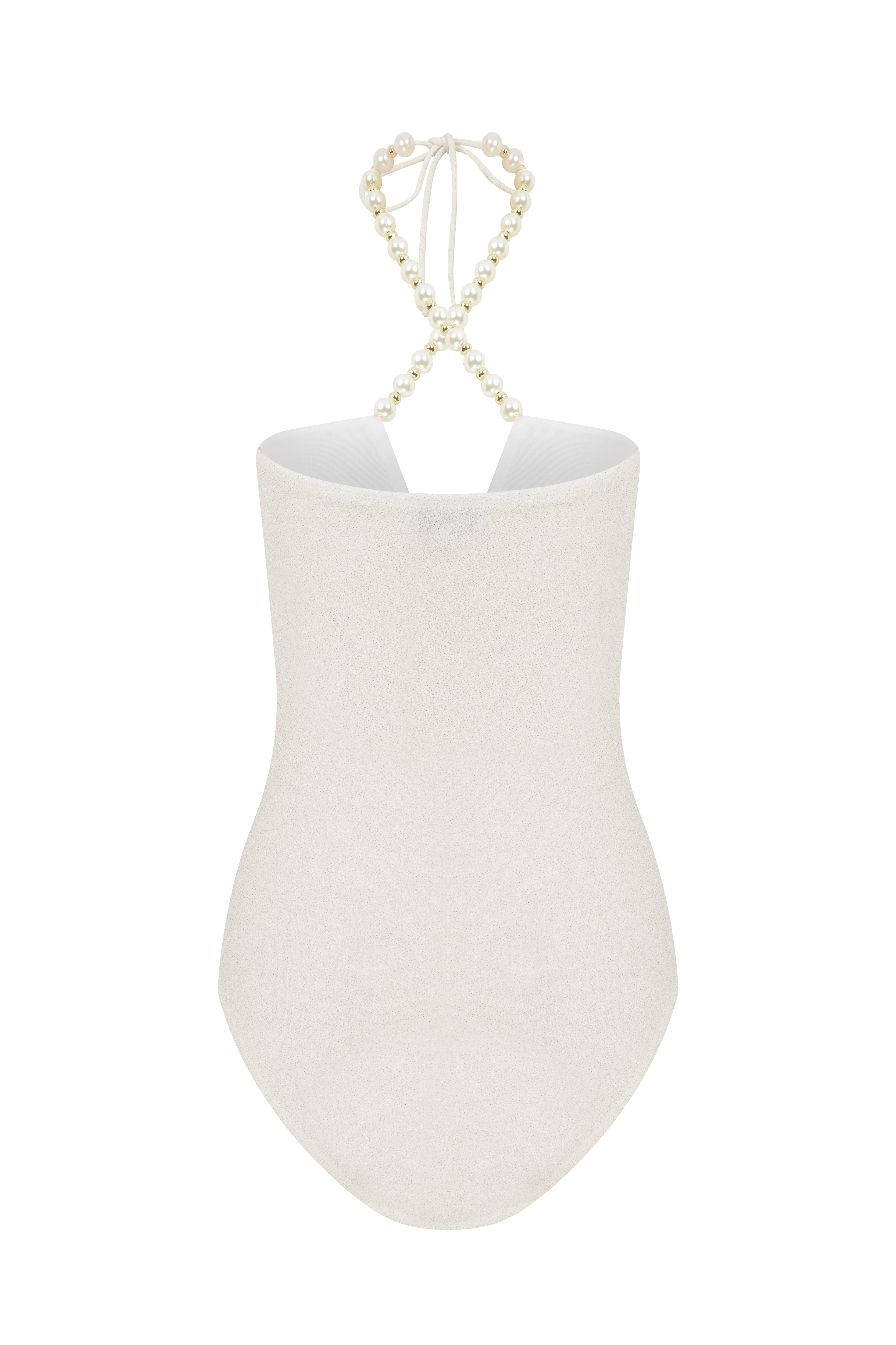 Faux-Pearl Embellished Halterneck One-Piece - White