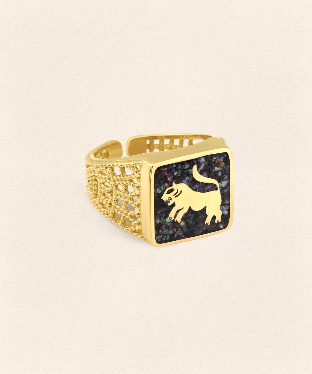 Black Pearl Lion  Filigree Unisex Ring - 3