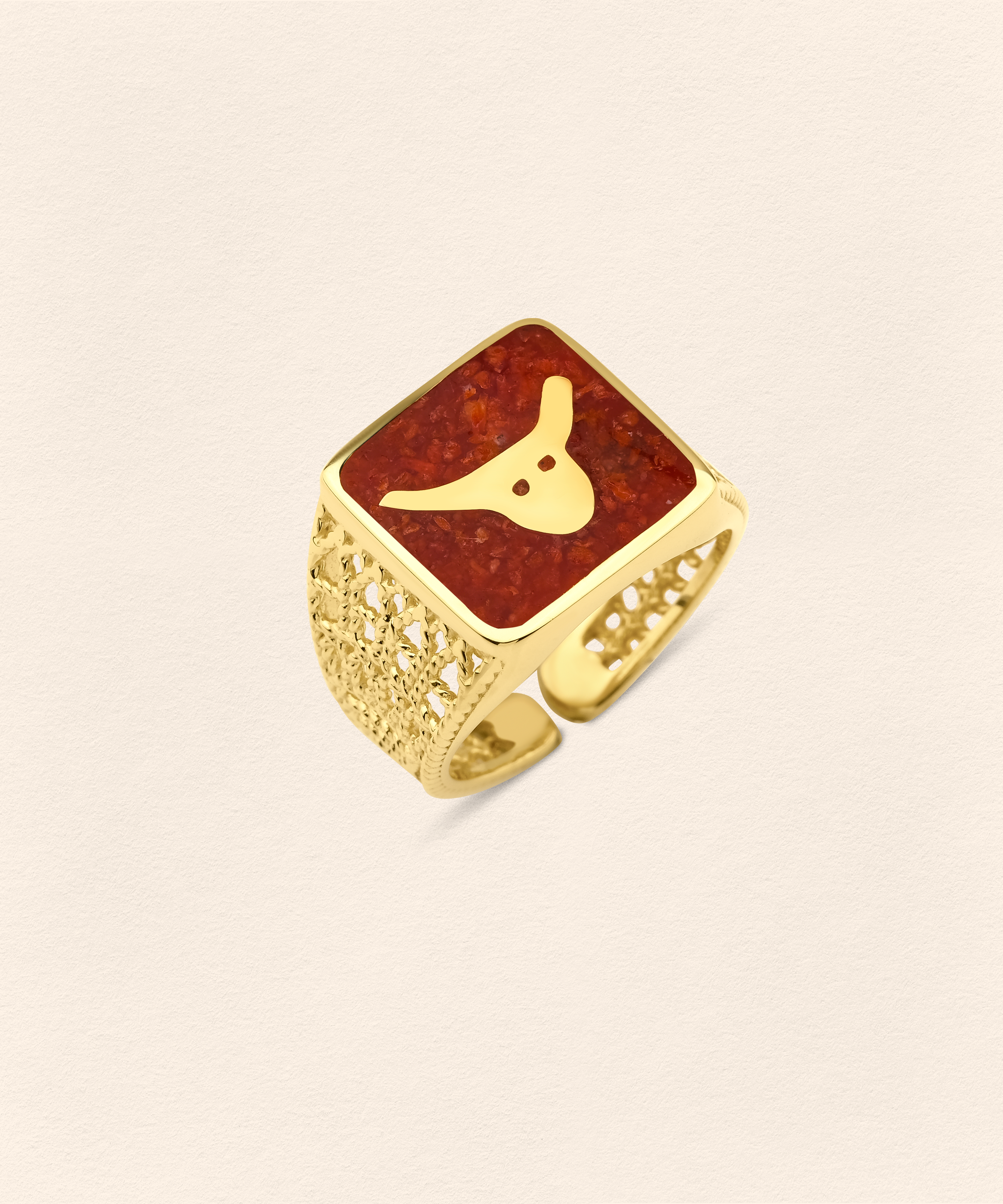 Coral Bull Filigree Ring - Men - 4