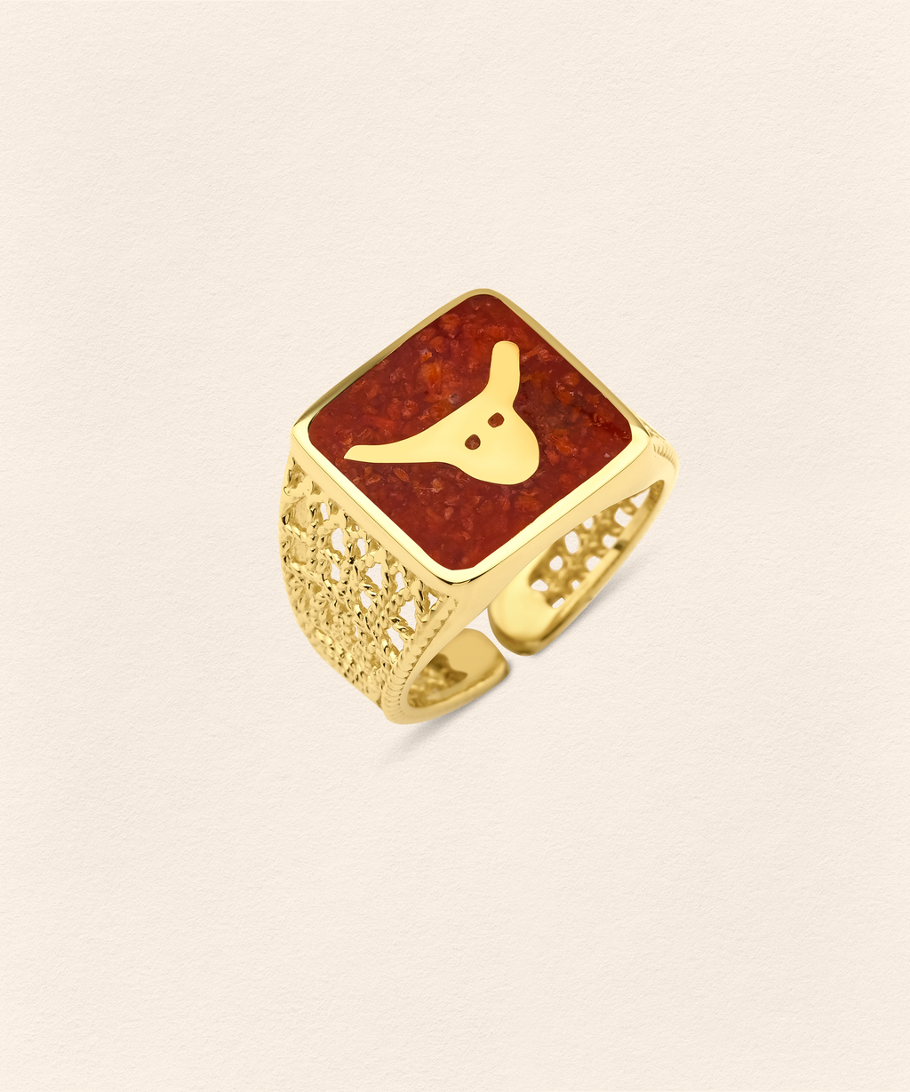 Coral Bull Filigree Unisex Ring - 4