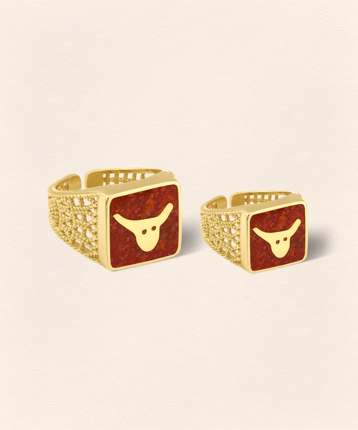 Coral Bull Filigree Ring Couple Set - 2