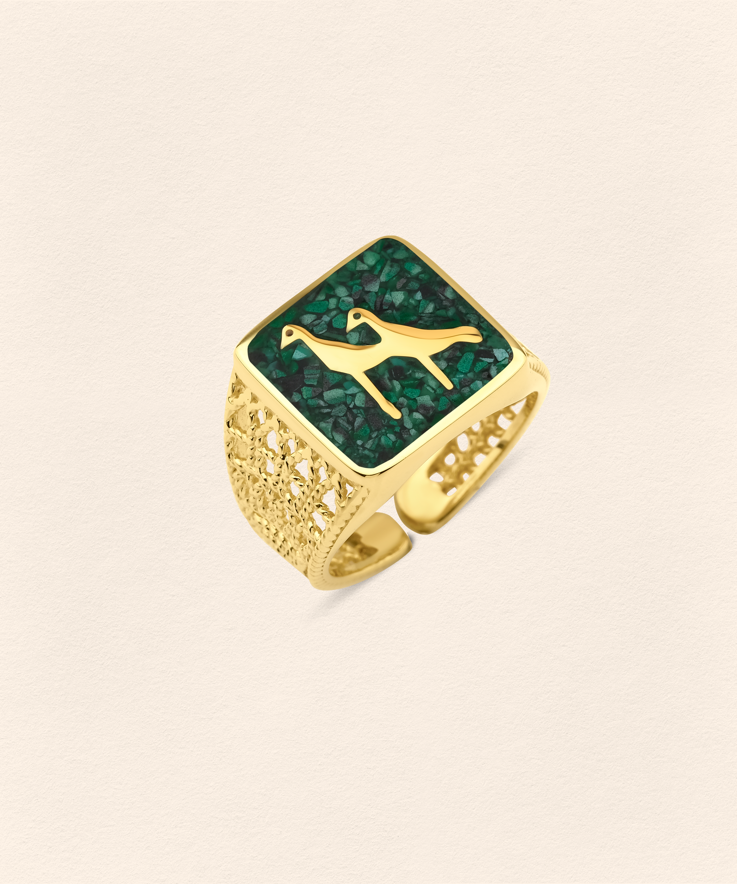 Malachite Crane Filigree Unisex Ring - 5