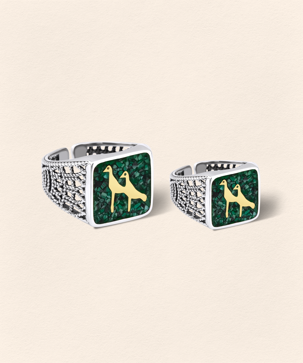 Malachite Crane Filigree Ring Silver - Men - 5