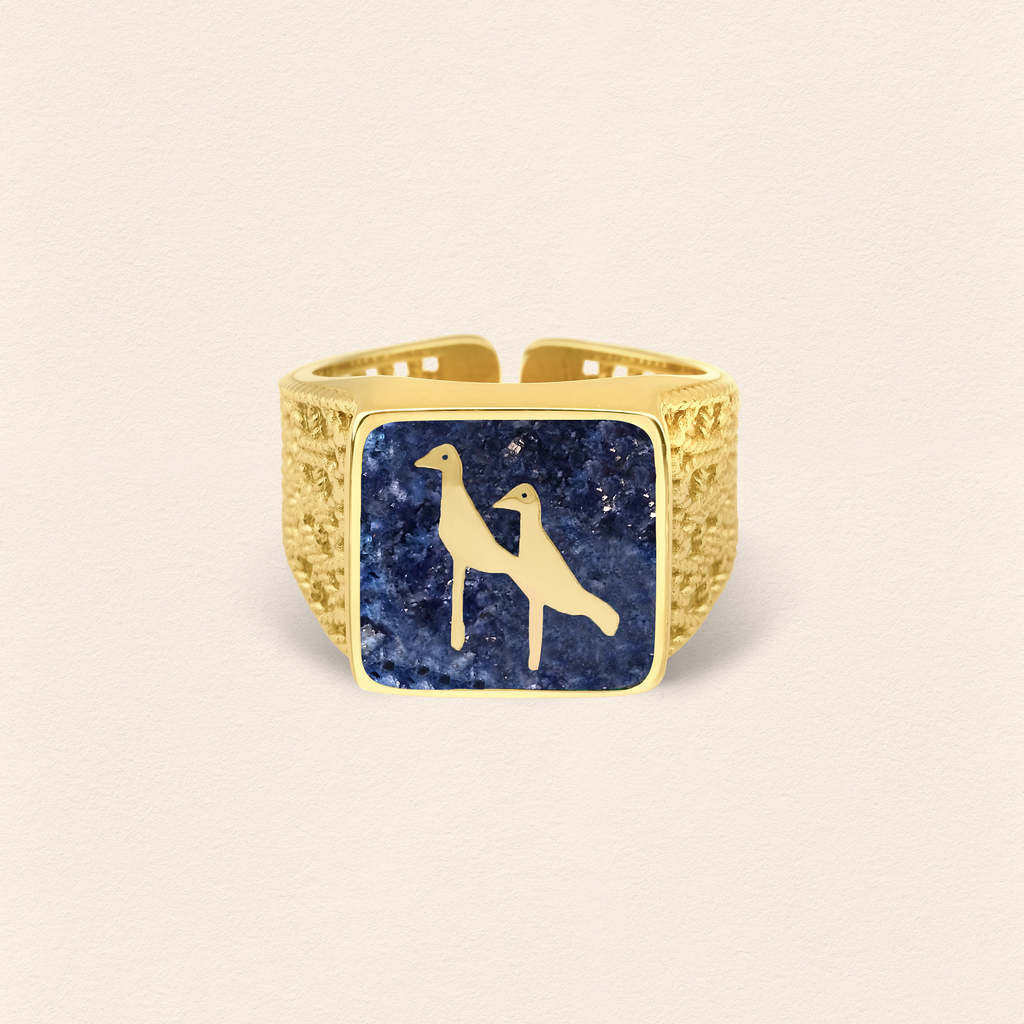 Lapis Crane Filigree Ring Couple Set - 5