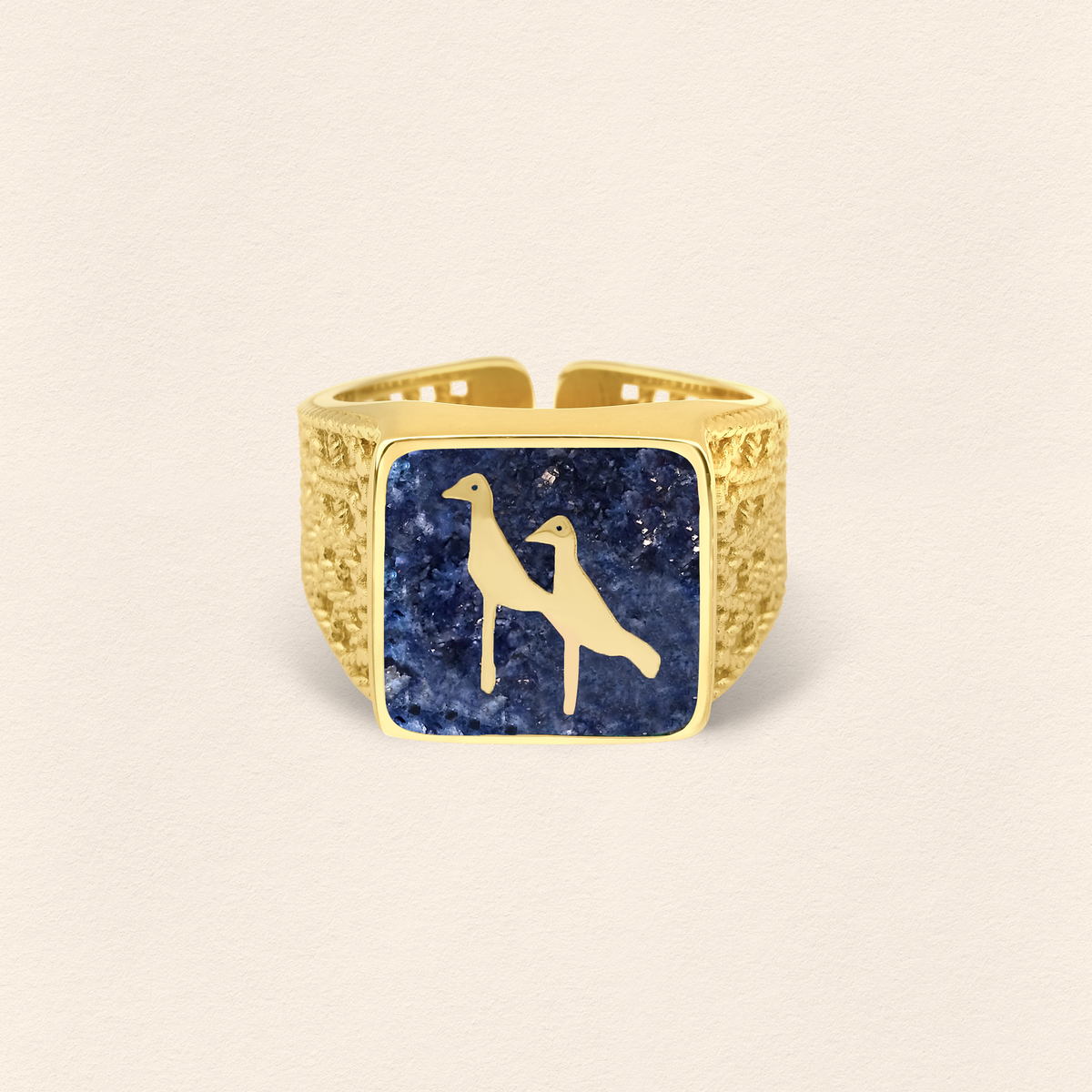 Lapis Crane Filigree Ring Couple Set - 5