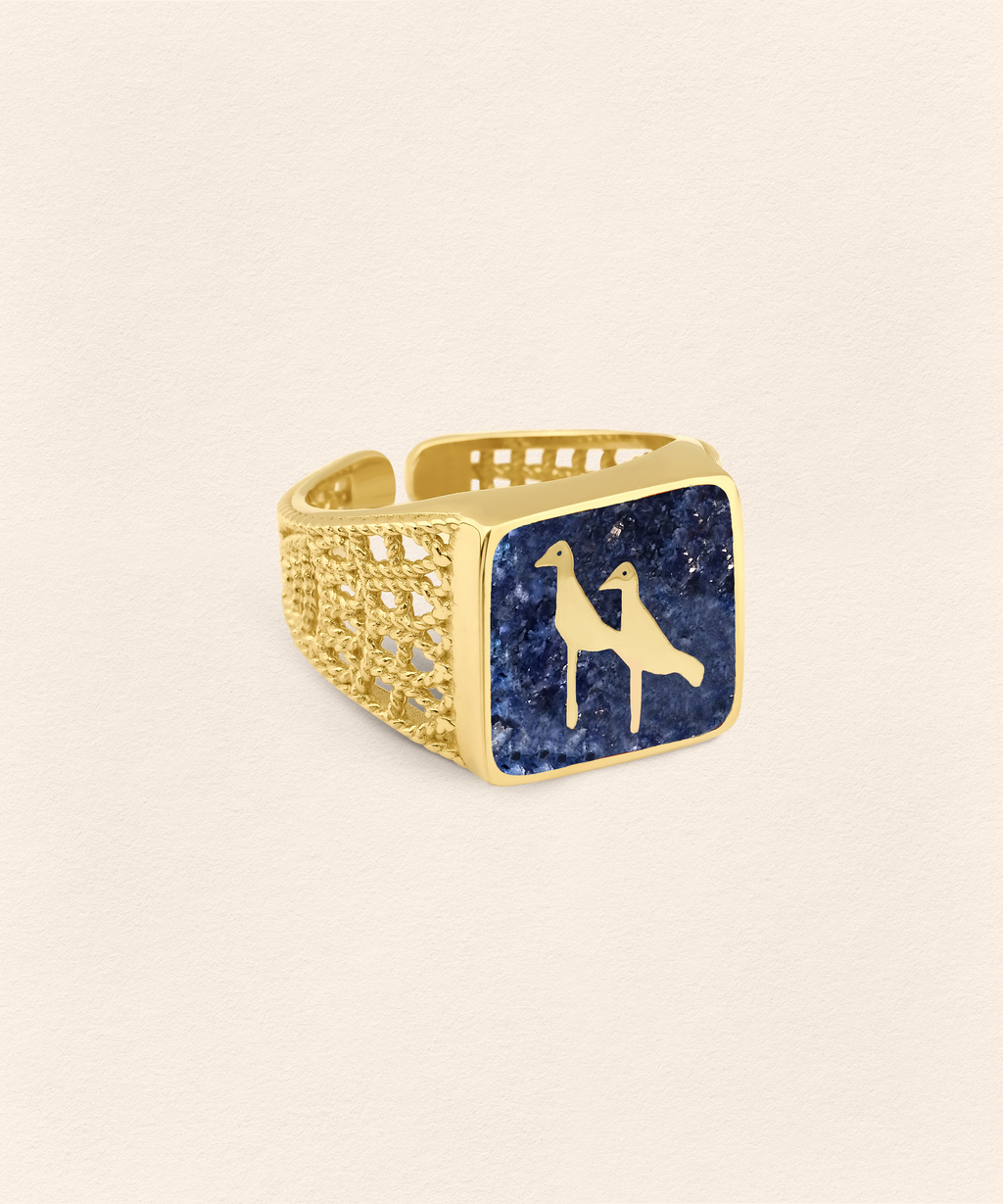 Lapis Crane Filigree Ring Couple Set - 6