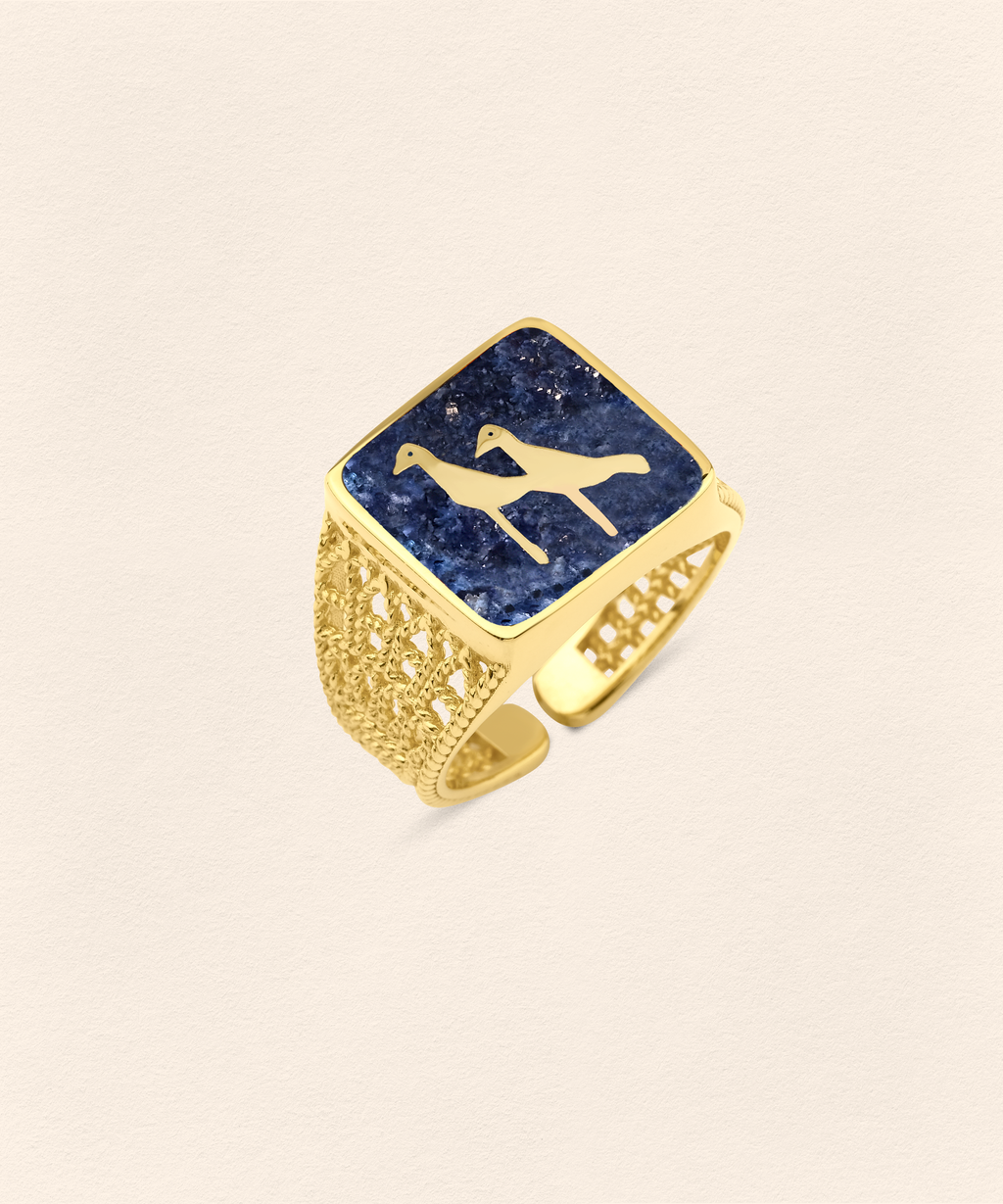 Lapis Crane Filigree Ring Couple Set - 7